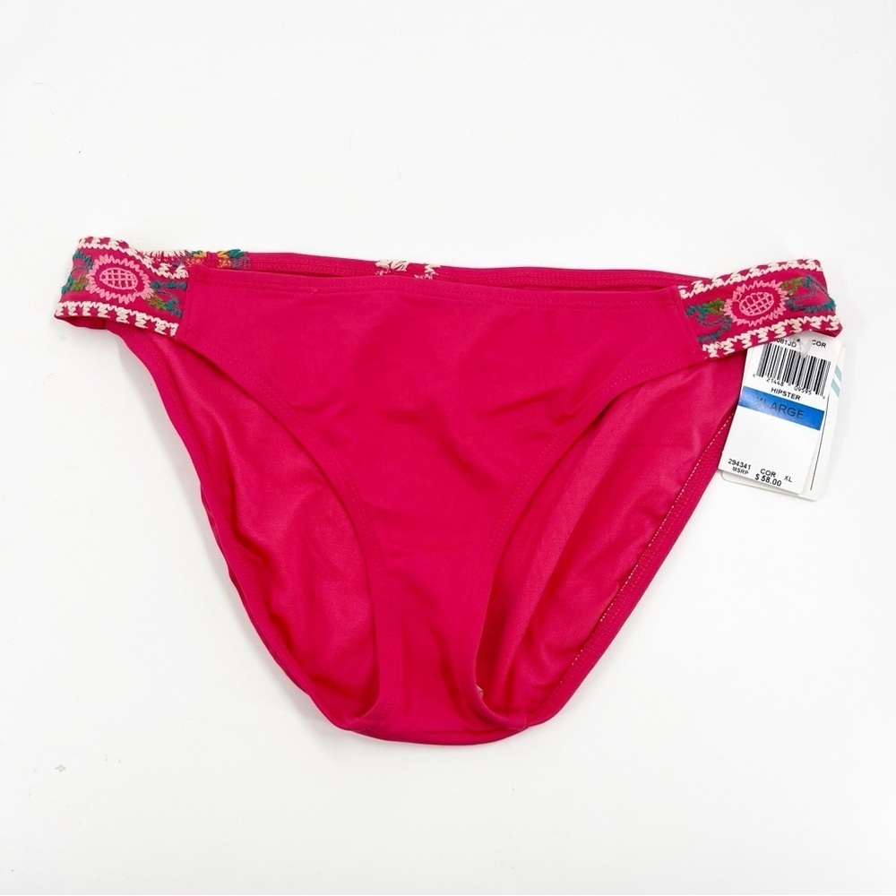 ✅ NWT LUCKY BRAND EMBROIDERED BOHO HIPSTER SWIM BOTTOMS PINK SIZE X-LARGE